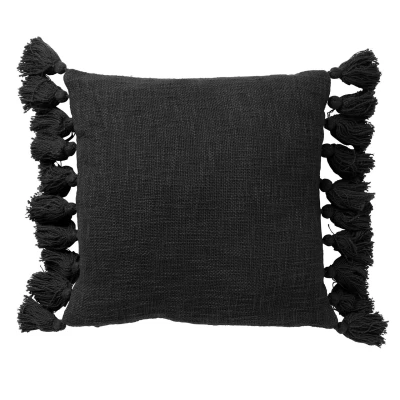 Afbeelding van Dutch Decor RUBY Sierkussen 45x45 cm 100% katoen met flosjes Raven zwart