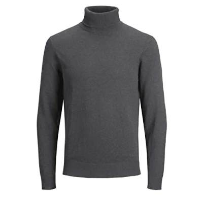 Afbeelding van JACK &amp; JONES Heren gebreide trui rolkraag pullover JJ Eemil Knit Roll Neck, grijs (asphalt), XXL
