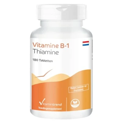 Afbeelding van Vitamine B1 (thiamine) 100mg hoge dosering 180 veganistische tabletten ! VOOR 6 MAANDEN Gemaakt in Duitsland Vitamintrend®
