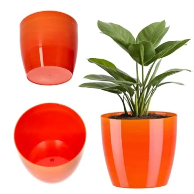 Afbeelding van KADAX Bloempot, plantenbak, ronde bloempot van kunststof, matte pot voor cactussen, varens, glanzende sierpot balkon, woning en terras (diameter 16 cm, geel)