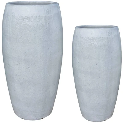 Afbeelding van PTMD Rae White high ceramic pot round set of 2