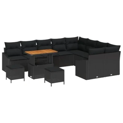 Afbeelding van vidaXL 12 Delige Tuin Sofaset met Kussens Zwart Poly Rattan Acacia