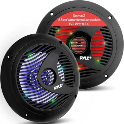 Afbeelding van Pyle Marine Luidsprekers Waterdichte Speakers Buitenluidsprekers LED Verlichting 150 Watt Inclusief Bedrading en Montagehardware Perfect voor Maritieme Voertuigen of Auto&#039;s Wit