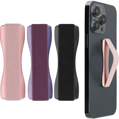 Afbeelding van kwmobile vingerhouder voor smartphone Vingergreep telefoon Zelfklevende finger holder Set van 3 In zwart/roségoud/braam