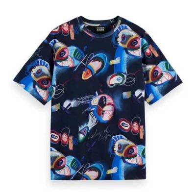 Afbeelding van Scotch &amp; Soda Tshirt print, Heren, Maat: Medium, Marine mehrfarbig