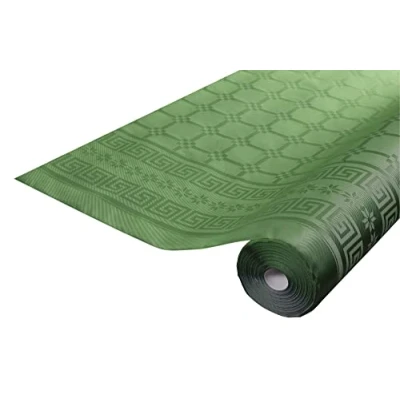 Afbeelding van Pro tafelkleed Ref. R482518I wegwerptafelkleed van damastpapier op rol 25 m lang x 1,20 breed kleur dennengroen met universeel motief chique en klassiek