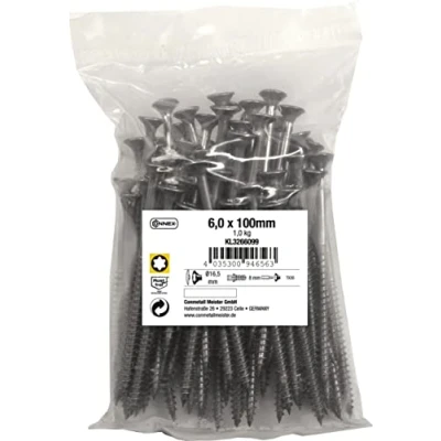 Afbeelding van Connex Universele schroeven 6,0 x 100 mm 1 kg grote verpakking verzonken kop TX aandrijving gedeeltelijke schroefdraad roestvrij staal/schroevenset/schroeven in zak / KL3266099