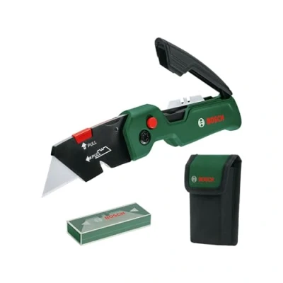 Afbeelding van Bosch vouwmes premium set (compact vouwmes; roestvrij staal; openen met één hand; snel mesjes wisselen; riemclip; 13 x mesje; opbergetui) Amazon Edition