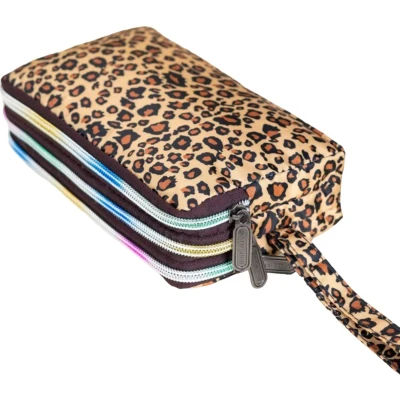 Afbeelding van Portemonnee met 3 Ritsen Festival Tasje Lus Clutch 18x12x6cm Panter Print Dames