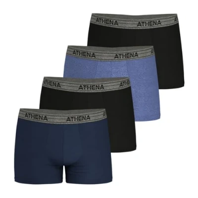 Afbeelding van Athena Set van 4 boxershorts voor heren, ecopack, blauw/zwart, maat L, blauw/zwart/blauw/zwart, L