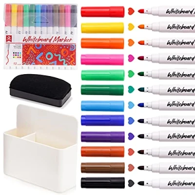 Afbeelding van NiArt Whiteboard Magnetische Dry Erase Marker Houder Set, 12 Kleuren Fijne Markers, Magnetisch Whiteboard, Droge Eraser voor School Office Home
