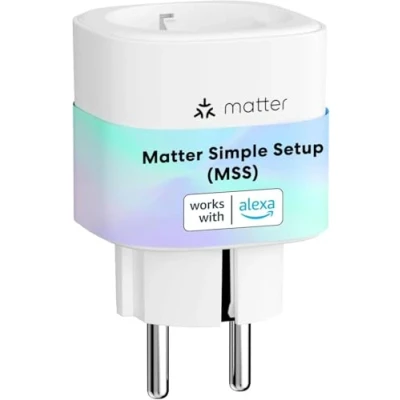 Afbeelding van Meross Matter Slimme Stopcontacten met stroomverbruik, WLAN contactdozen stroommeter voor balkoncentrale, werkt Apple HomeKit, Alexa en Google, 16A, FFS Ver.