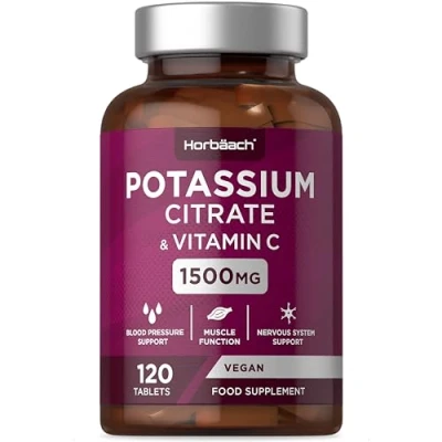 Afbeelding van Kalium Citraat supplement met Vitamine C 1500mg 120 Vegan Tabletten Kaliumcitraat Potassium Citrate with Vitamin Horbaach