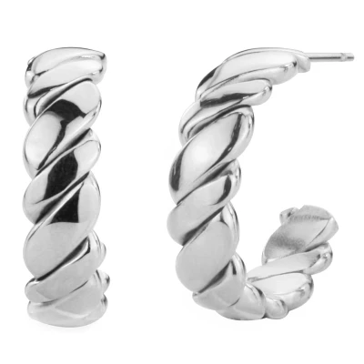 Afbeelding van Traveller Oorringen Dames Zilverkleurig Edelstaal Ringen 20 mm Plat Draai Effect 182034