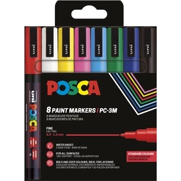 Afbeelding van Uni POSCA paintmarker PC 3M 8 stuks basiskleuren