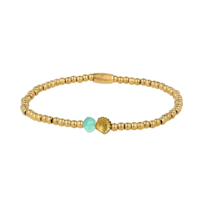 Afbeelding van My Bendel Elastische armband Met Amazonite schelp bedel Speelse goudkleurige kralenarmband edelstenen luxe cadeauverpakking