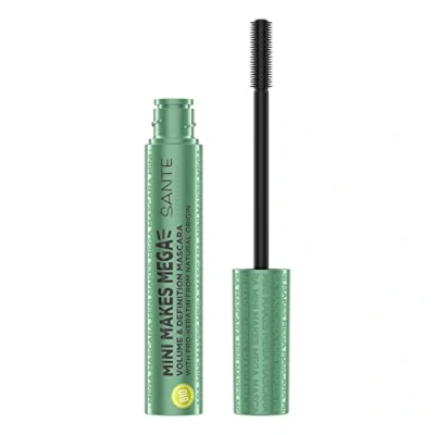 Afbeelding van SANTE Naturkosmetik Wimpermascara flexibele rubberen borstel, mascara voor verlengde en volumineuze wimpers, met Pro Keratine tegen haarbreuk, Mini Makes Mega Mascara, 1 x 8 ml, nr. zwart