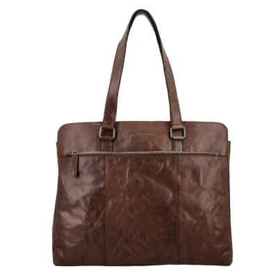 Afbeelding van Hide &amp; Stitches Westland Laptoptas 15,6 inch Werk School Tas Laptopvak Donkerbruin 100% Leer