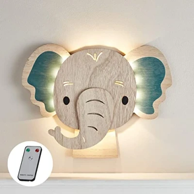 Afbeelding van Lights4fun LED Wandlamp Olifant Afstandsbediening Timer Batterij aangedreven Indoor Nursery Decor