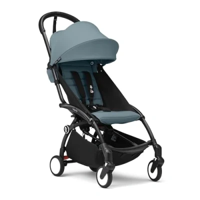 Afbeelding van Stokke YOYO3 kinderwagen vanaf 6 maanden Inclusief zwart frame / Aqua zitkussen + luifel in een handomdraai en uitklapbaar Licht compact Compatibel met handbagage