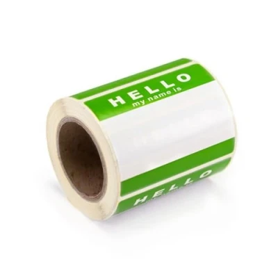 Afbeelding van &#039;Hello My Name is&#039; Stickers/Naamlabel Tags 250 Groen &amp; Wit 8cm x 6cm