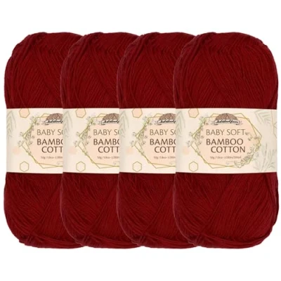 Afbeelding van JubileeYarn Baby Zacht Bamboe Katoenen Garen 50g/Skein Rood Warm 4 Strengen