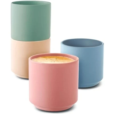 Afbeelding van Espressokopjes, set van 4 pastelkleuren keramiek, minimalistisch en stapelbaar design, hittebestendig, dikwandig, vaatwasmachinebestendig, 80 ml