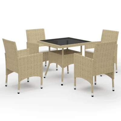 Afbeelding van 5 delige Tuinset poly rattan en glas beige