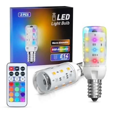 Afbeelding van TobeBright Lamp E14 RGB LED 2W dimbaar warm wit 3000K T20 kleurverandering met afstandsbediening AC 220 240V sfeerlicht voor party bar (2 stuks)