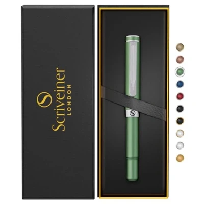 Afbeelding van Green Luxury Rollerball Pen, Stunning EDC Pen Finished In Silver Chrome Scriveiner Grün Kugelschreiber Luxus Stift, Taschenkugelschreiber mit Chrom, schönes Schreibstift Geschenk für Mann &amp; Frau