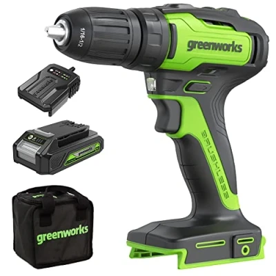 Afbeelding van Greenworks 24V Borstelloze Boormachine 35Nm Kit Inclusief 2Ah Accu 2A Lader &amp; Tas