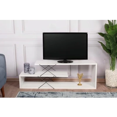 Afbeelding van TV standaard Loiria 120cm Zwart Metaal en Wit Hout Menzzo