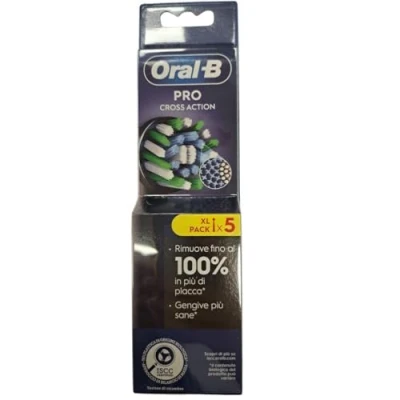 Afbeelding van Oral B Cross Action Elektrische tandenborstelkoppen, verpakking met 5 zwarte reserveborstels, schuine borstelharen die zich aan elke tand aanpassen voor een grondige reiniging
