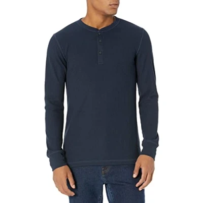 Afbeelding van Amazon Essentials Men&#039;s Henley shirt met lange mouwen, wafelpratoon en slanke pasvorm, Marineblauw, XL