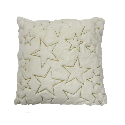 Afbeelding van STELLA Kussenhoes 45x45 cm kerstkussen met gouden sterren Snow white wit