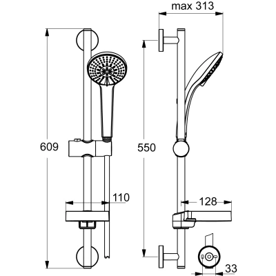 Afbeelding van Ideal Standard Idealrain glijstangset met handdouche 100mm Ø 3 standen