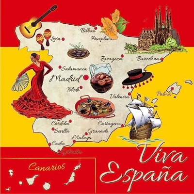 Afbeelding van 20 servetten Spanish Life mooie pagina&#039;s van Spanje Spaans Europa reizen vakantie knutselen decoupage servettechniek tafeldecoratie 33 x cm