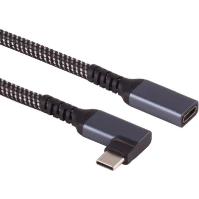 Afbeelding van USB C Verlengkabel 3.2 Gen 2 Een kant haaks (m) 100W PD Nylon Sleeve 1,5 meter Zwart