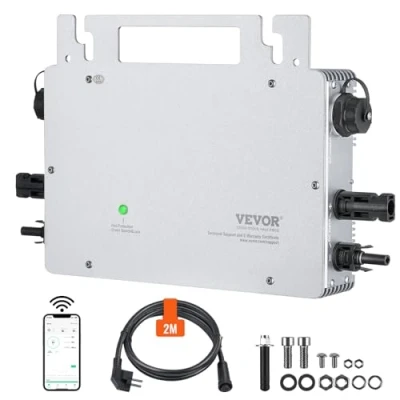 Afbeelding van VEVOR Micro Solar netomvormer, 800 W, IP67, aluminiumlegering, DC18 50V, bedrijfsspanning met netsnoer, antenne, wifi app, voor zonnepaneelsystemen