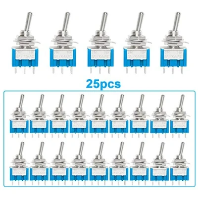 Afbeelding van QitinDasen 25 stuks professionele 6A / 125V auto mini tuimelschakelaar, SPDT 3 polig rocker toggle switch MTS 102, aan/aan 2 standen tuimelschakelaar met metalen hendel