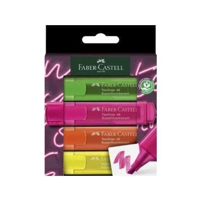 Afbeelding van 5x Tekstmarkers Faber Castell 46 neon 4 stuks in karton etui