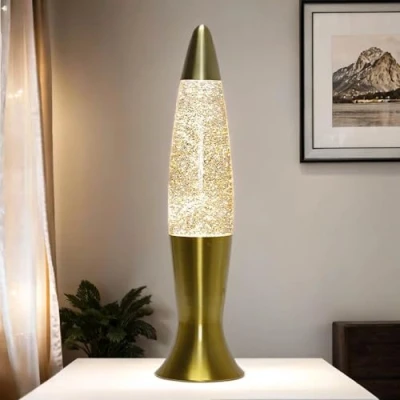 Afbeelding van Easylight ROXY Lavalamp van glas aluminium in goud glitter woonkamer tienerkamer 40 cm hoog G9 inclusief lamp tafellamp