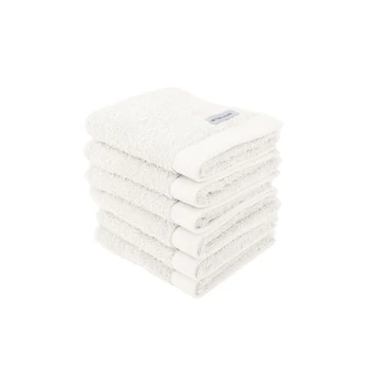 Afbeelding van TOM TAILOR Gastendoekjes, set van 6, 30 x 50 cm, 100% katoen/badstof, met hanger en label logo, kleur Bath Towel wit (Crisp White)