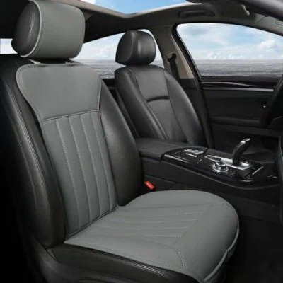 Afbeelding van Black Panther Autostoelbekleding, voor voorstoelen, vier seizoenen, universeel, antislip, bestuurdersstoel met rugleuning, geen stoelverwarming, warmte (1 stuk, grijs)