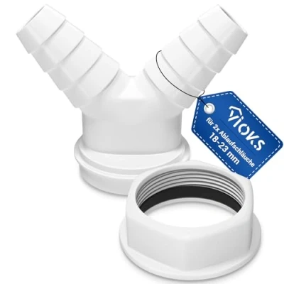 Afbeelding van VIOKS wasmachine afvoeradapter met buisschroefdraad afmetingen 1 1/2 inch slangaansluiting &amp; Y verdeler vaatwasser aansluiting afvoer afvoerset, kunststof