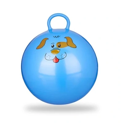 Afbeelding van Relaxdays skippybal kinderen, hond design, 45 cm Ø, met handvat, voor binnen &amp; buiten, springbal klein, blauw
