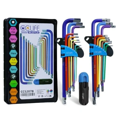 Afbeelding van CCLIFE 18 delige Torx inbussleutelset met inbussleutel TX hoeksleutel 1,5 mm 10 &amp; T10 T50 Cr V