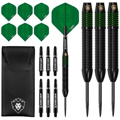 Afbeelding van KOTO Kingprove Black &amp; Green Brass Darts, 22 Gram Dartpijl Met Stahl Spitzen, Steeltip DartSet 3 Messing SteelDarts für Anfänger Hobbyisten, 6 Flights