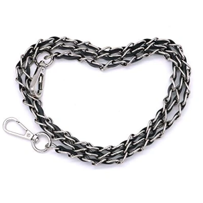 Afbeelding van POFET ketting riem met zwart lederen weven vervanging voor avond tas Cross Body schoudertas satchel DIY portemonnee Clutches 120CM