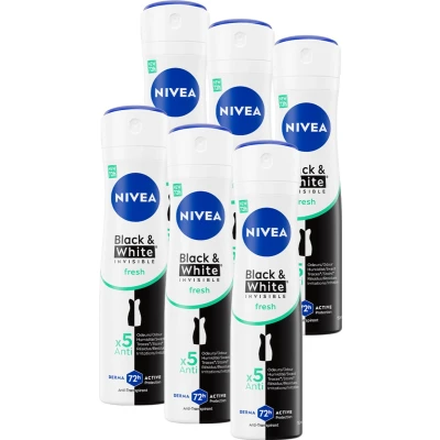 Afbeelding van 6x Nivea Deodorant Spray Invisible Fresh For Black &amp; White 150 ml